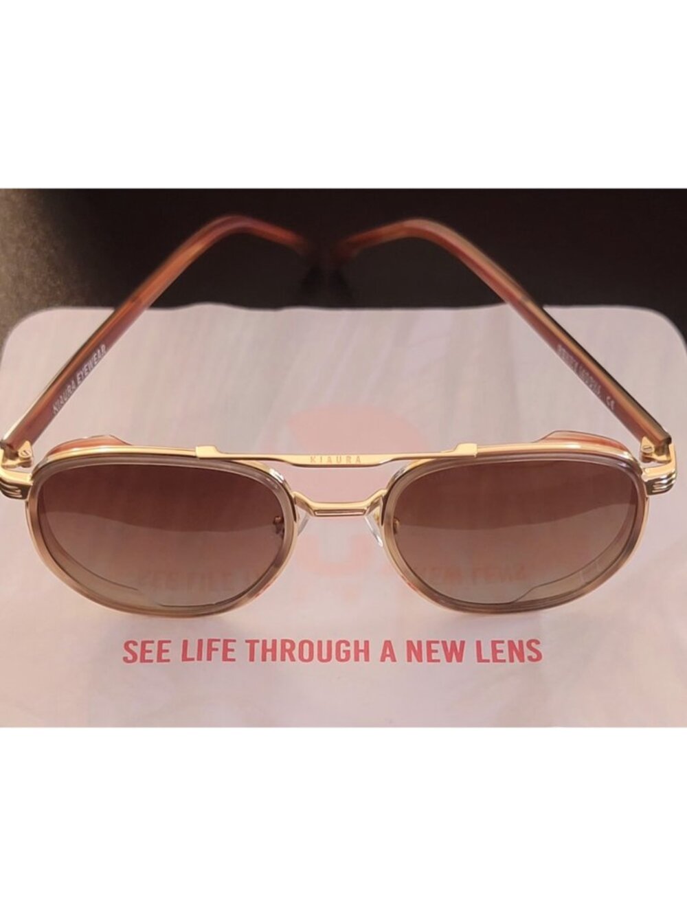 KIAURA Gehry Mocha Titanium Round Polarized Sunglasses Brown UV400 NWT - Picture 9 of 14